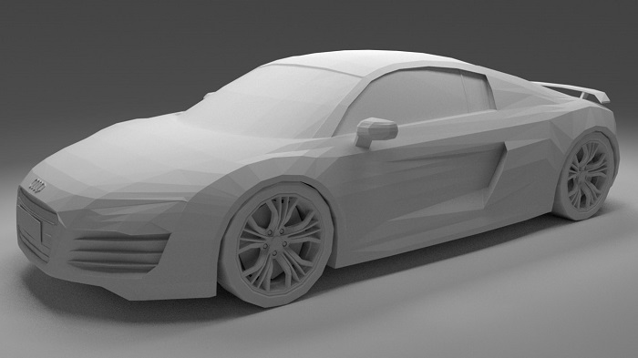 blender 低聚奥迪r8蓝色跑车3d模型素材免费下载