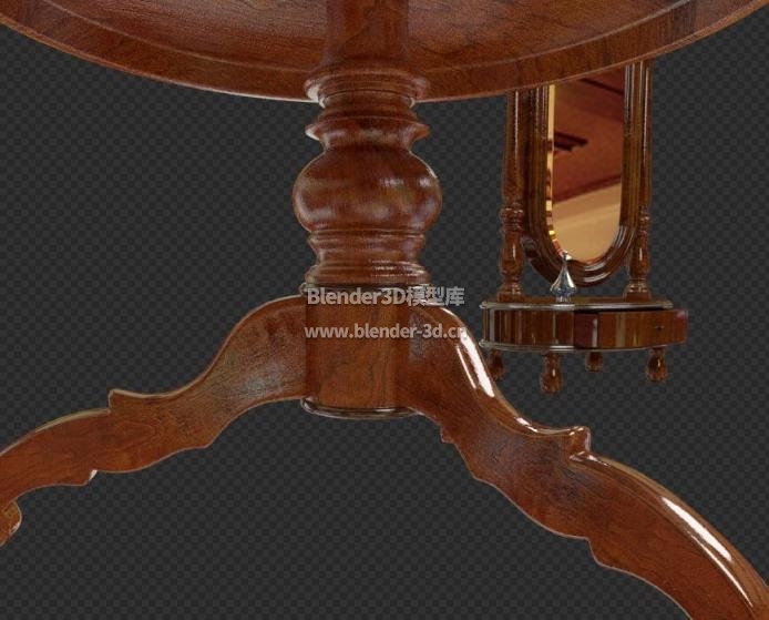 古朴木质圆桌落地镜台