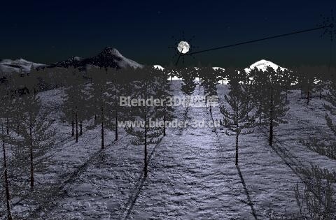 夜晚森林雪景