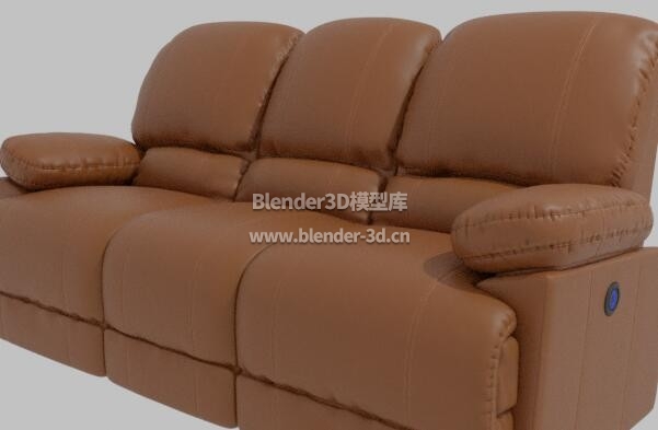 棕色皮革Recliner三座沙发